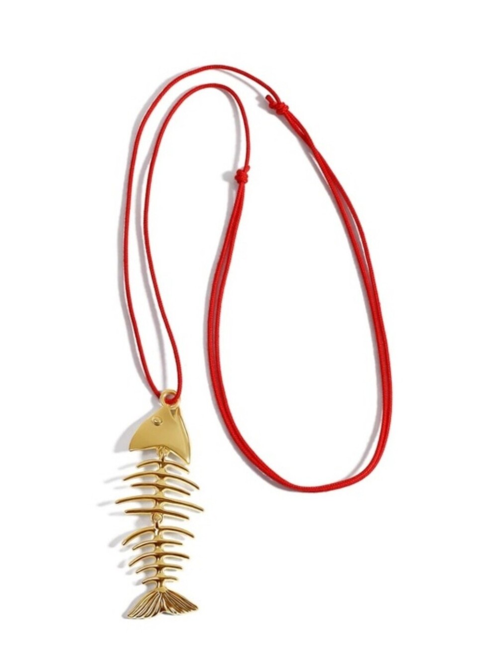 Mayamar 18k Gold Plated Lucky Fishbone Pendant on a Red Cord Necklace